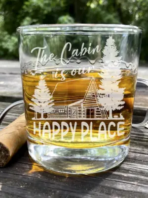 Personalized Cabin Engraved Glass Custom Whiskey, Wine, or Beer Glass | Perfect for Cabin Vacations Adventure Getaways and Out of Town Trips