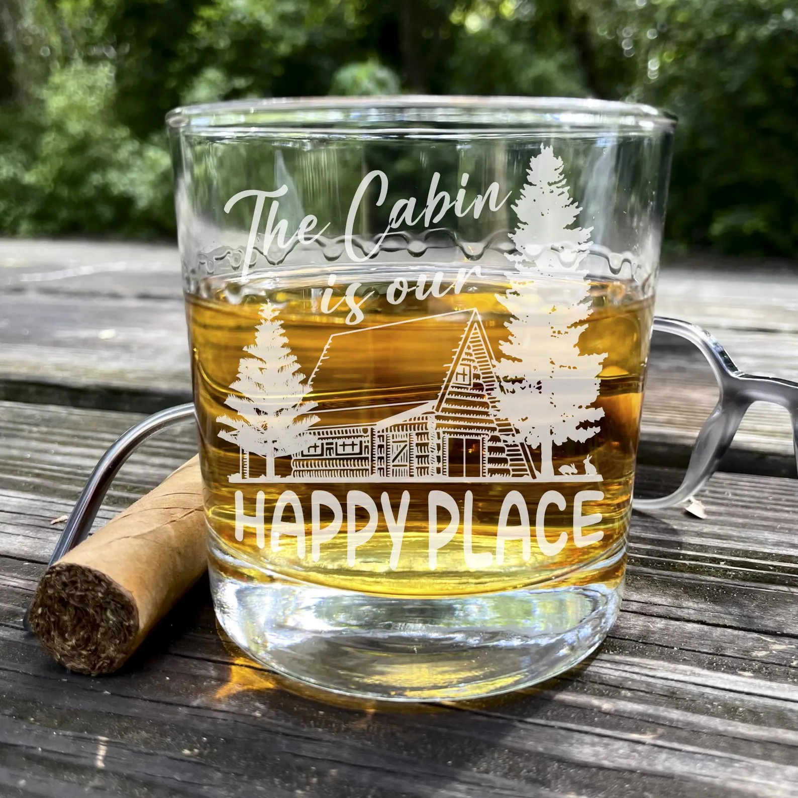Personalized Cabin Engraved Glass Custom Whiskey, Wine, or Beer Glass | Perfect for Cabin Vacations Adventure Getaways and Out of Town Trips