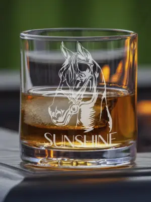 HORSE Face and NAME ENGRAVED on Glassware of your choice, Customized, Favorite Horse, Whiskey Old fashioned, Wine, Bourbon glass Personalized