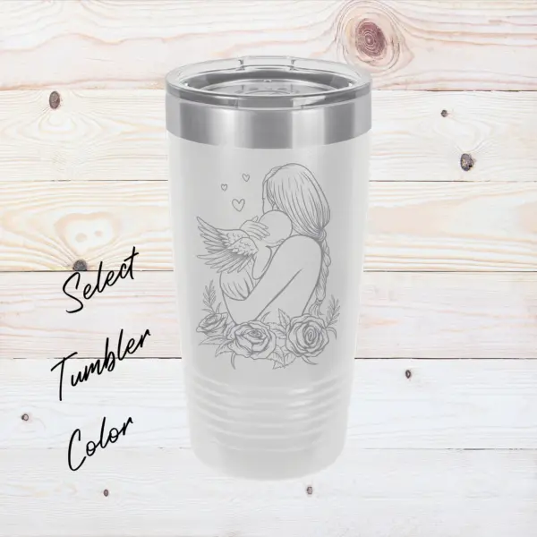 Mother Holding Angel Baby Engraved 20 oz Tumbler Floral Gift for Mom Custom Newborn Tumbler Gift Personalized Mother Gift from Family