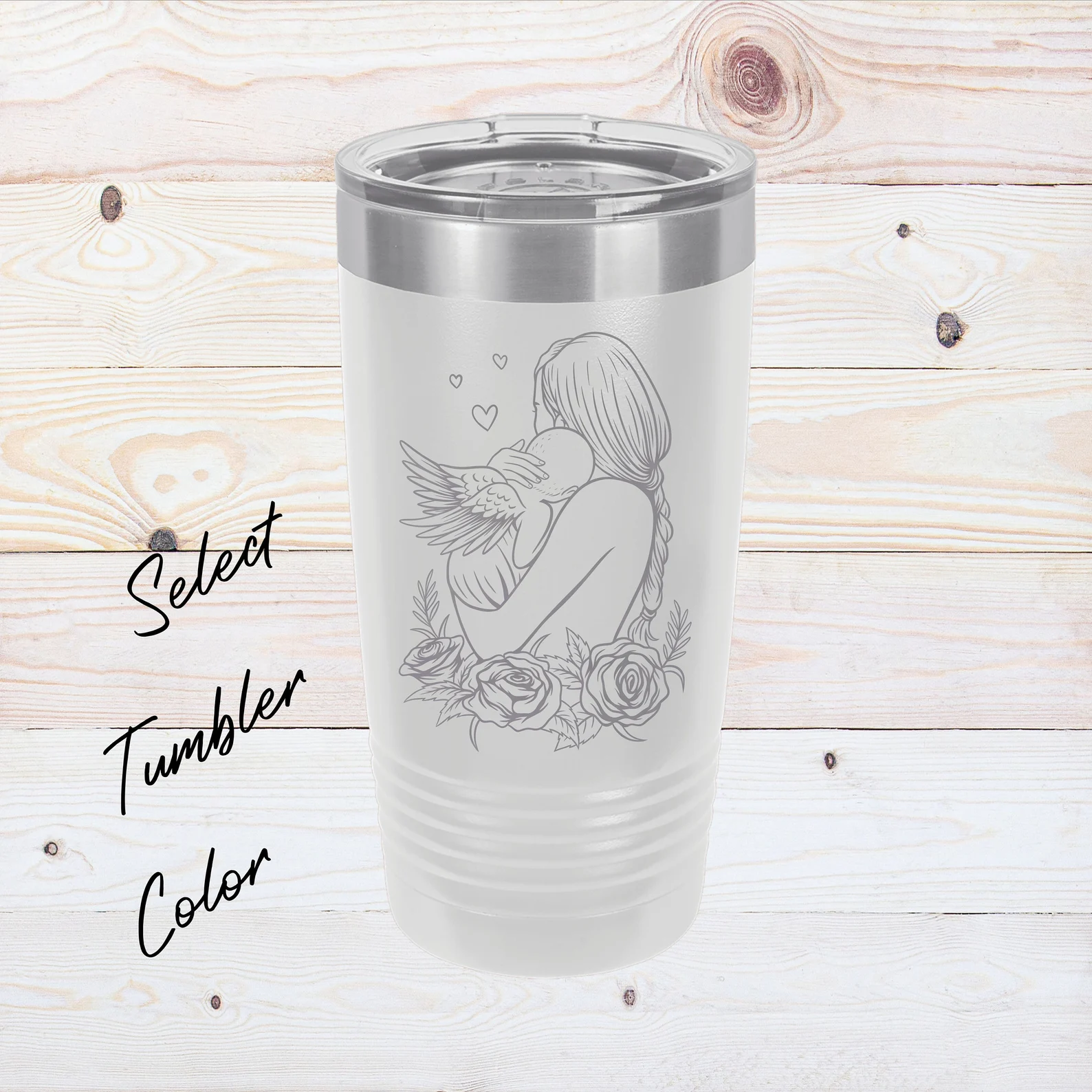 Mother Holding Angel Baby Engraved 20 oz Tumbler Floral Gift for Mom Custom Newborn Tumbler Gift Personalized Mother Gift from Family