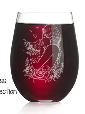 Mother and Angel Child Engraved Glass Gift Custom Floral Glass Personalized Mother's Day Glass Gift Newborn Baby Mama Gift for Daughter