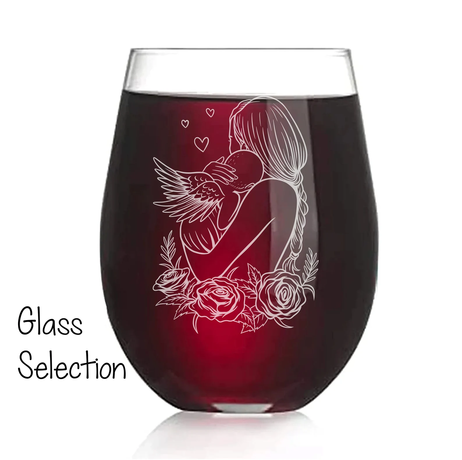 Mother and Angel Child Engraved Glass Gift Custom Floral Glass Personalized Mother’s Day Glass Gift Newborn Baby Mama Gift for Daughter