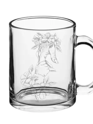 Coffee Cup Mother and Child Engraved Gift Custom Floral Child Hand Holding Mom Hand Glass Coffee Cup Personalized Mother's Day Gift for Mom