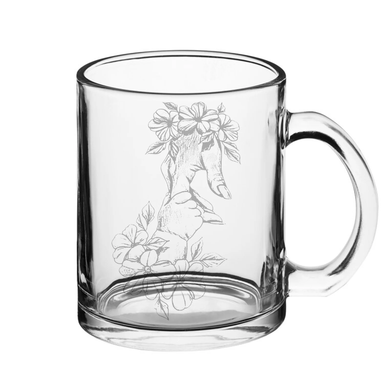 Coffee Cup Mother and Child Engraved Gift Custom Floral Child Hand Holding Mom Hand Glass Coffee Cup Personalized Mother’s Day Gift for Mom