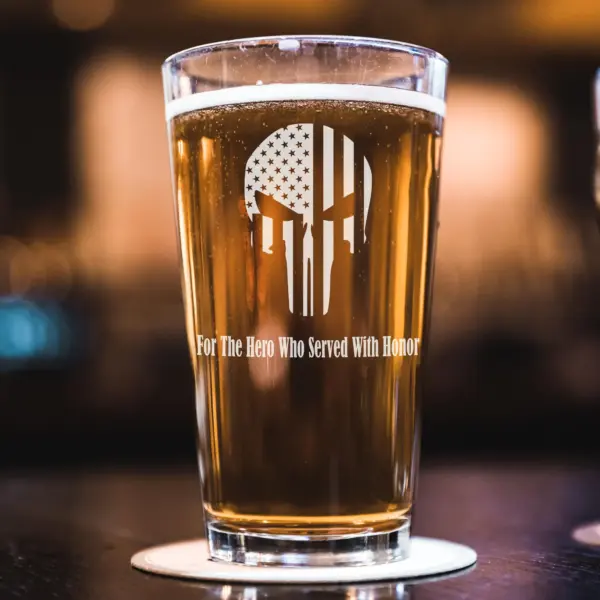 Proud Veteran Gift Engraved Military Whiskey Glass Personalized Army Beer Pint Veteran Gift Wine Glass Custom Gift For Partner