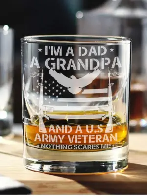 Custom Veteran Engraved Whiskey, Wine, or Beer Glass – Personalized Army Gift for Dad, Retirement, Grandpa, Father's Day Gift V1
