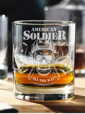 American Soldier Gift Engraved Whiskey Glass Personalized American Army Rocks Glass Veteran Gift for Dad Custom Father's Day Gift Retirement