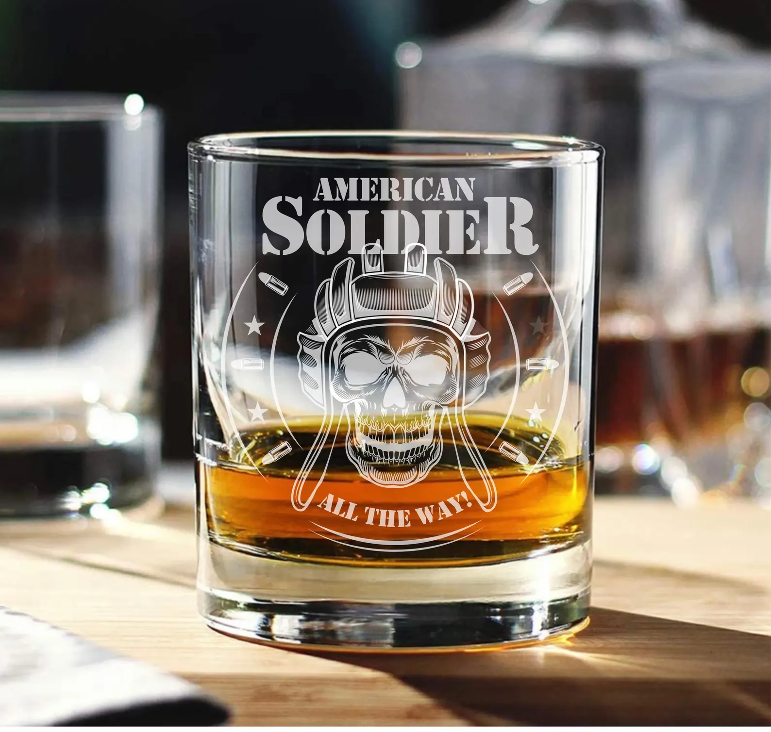 American Soldier Gift Engraved Whiskey Glass Personalized American Army Rocks Glass Veteran Gift for Dad Custom Father’s Day Gift Retirement