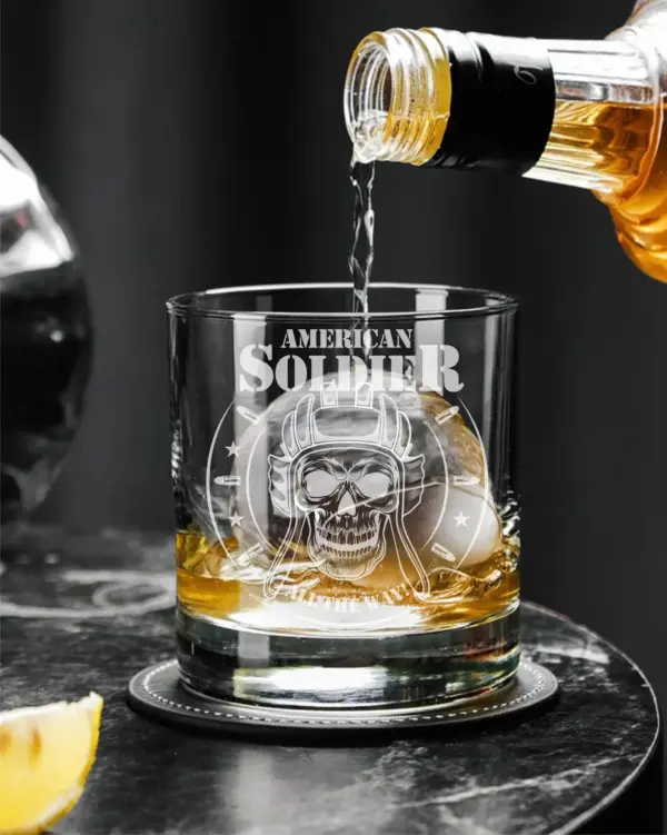 American Soldier Gift Engraved Whiskey Glass Personalized American Army Rocks Glass Veteran Gift for Dad Custom Father's Day Gift Retirement - Image 2