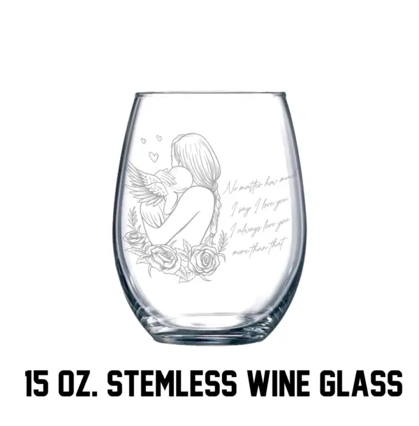 Mother and Angel Child Engraved Glass Gift Custom Floral Glass Personalized Mother's Day Glass Gift Newborn Baby Mama Gift for Daughter - Image 3
