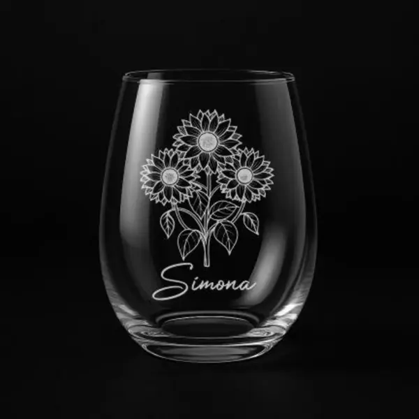Custom Sunflower Bouquet Engraved Wine Glass–Elegant Floral Personalized Gift for Her, Mom, Wife, Birthday, Mother’s Day, Flower Design - Image 3