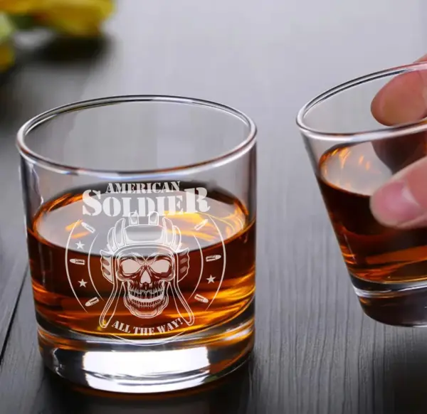 American Soldier Gift Engraved Whiskey Glass Personalized American Army Rocks Glass Veteran Gift for Dad Custom Father's Day Gift Retirement - Image 3