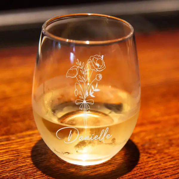 Custom Poppy Flower Bouquet Engraved Wine Glass–Elegant Floral Personalized Gift for Her, Mom, Wife, Birthday, Mother’s Day, Custom Design - Image 3