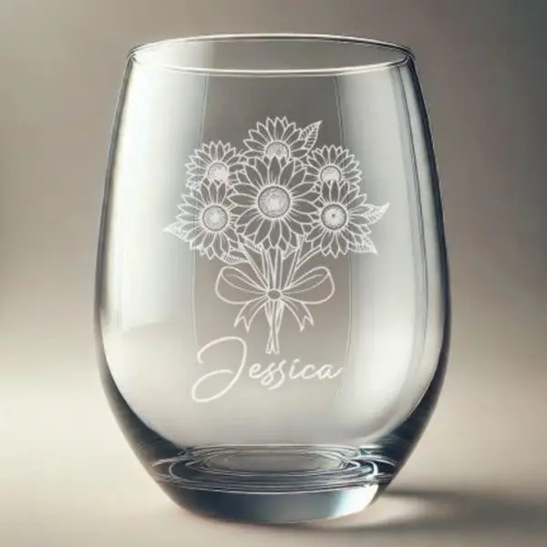Custom Sunflower Bouquet Engraved Wine Glass–Elegant Floral Personalized Gift for Her, Mom, Wife, Birthday, Mother’s Day, Flower Design - Image 4
