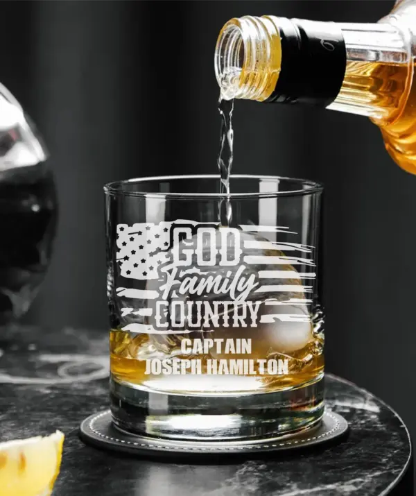Custom Engraved Army Whiskey Glass | Personalized Military Gift for Dad, Veteran, Father’s Day, Retirement | Beer, Wine, Rocks Glass Gift - Image 4