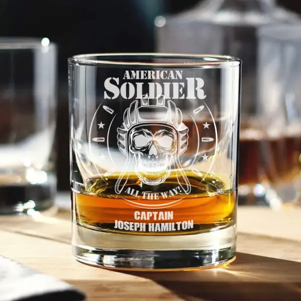 American Soldier Gift Engraved Whiskey Glass Personalized American Army Rocks Glass Veteran Gift for Dad Custom Father's Day Gift Retirement - Image 4
