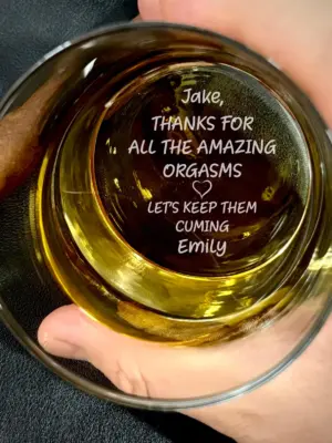 Personalized Engraved Whiskey Glass Flirtatious Playful Message Rocks Bottom Engraving Ideal Custom Gift For Him. Gift For Boyfriend.