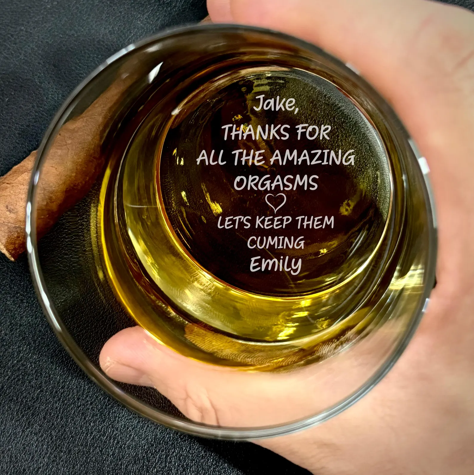 Personalized Engraved Whiskey Glass Flirtatious Playful Message Rocks Bottom Engraving Ideal Custom Gift For Him. Gift For Boyfriend.