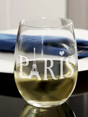 Personalized Paris & Eiffel Tower Engraved Glass - Custom Whiskey, Wine, or Beer Glass - France Gift, Engagement, Honeymoon, Valentine’s