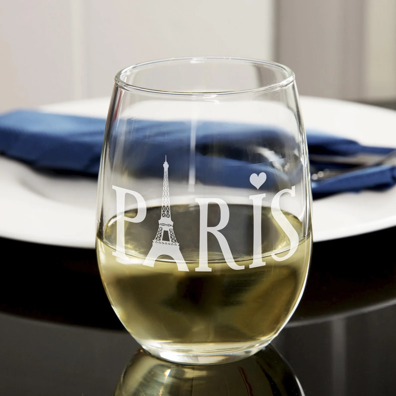 Personalized Paris & Eiffel Tower Engraved Glass – Custom Whiskey, Wine, or Beer Glass – France Gift, Engagement, Honeymoon, Valentine’s