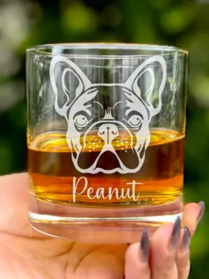 French Bulldog Engraved Glass Whiskey, Wine or Beer Glass Memorial Dog Gift Personalized Dog Mom Gift Dog Dad Gift Custom Pet Lover Glass