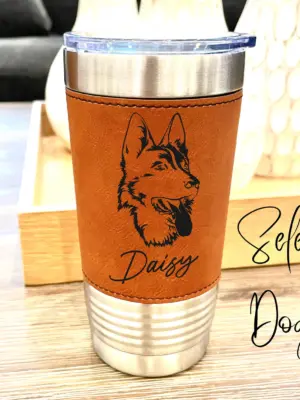 Personalized 20oz Leather Tumbler with Custom Dog Engraving, Dog Mom/Dad Gift, Pet Memorial, Engraved Pet Lover Gift, Custom Dog Keepsake