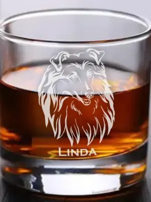 Custom Collie Dog Engraved Glass Personalized Whiskey, Wine, Beer Glass, Pet Lover Gift, New Pet Gift for Dog Mom Dog Dad, Dog Memorial Gift