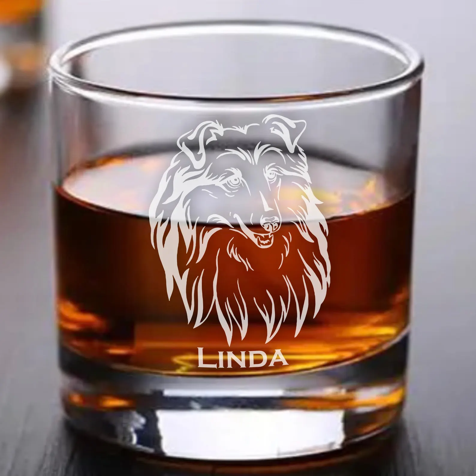 Custom Collie Dog Engraved Glass Personalized Whiskey, Wine, Beer Glass, Pet Lover Gift, New Pet Gift for Dog Mom Dog Dad, Dog Memorial Gift