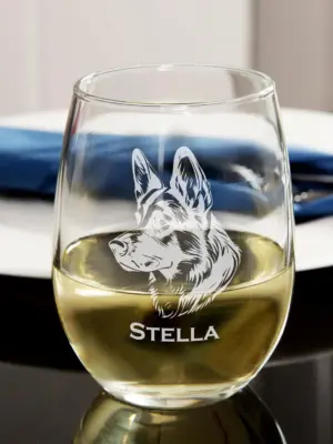 Personalized German Shepherd Engraved Whiskey, Wine or Beer Glass | Custom Dog Memorial Gift for Dog Moms, Dads & Dog Lovers | Pet Loss Gift