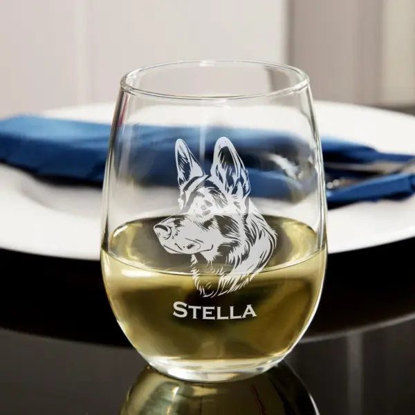 Personalized German Shepherd Engraved Whiskey, Wine or Beer Glass | Custom Dog Memorial Gift for Dog Moms, Dads & Dog Lovers | Pet Loss Gift