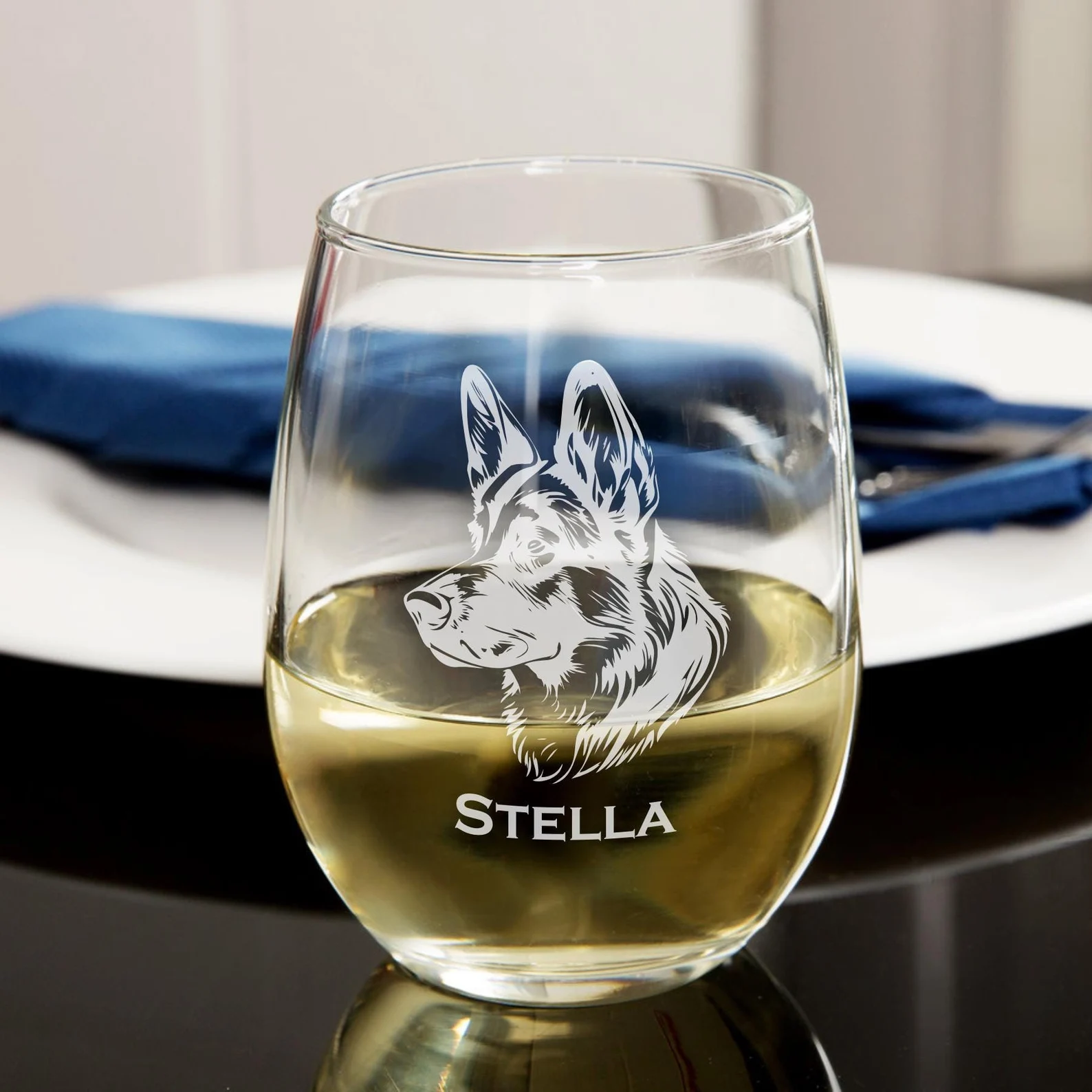 Personalized German Shepherd Engraved Whiskey, Wine or Beer Glass | Custom Dog Memorial Gift for Dog Moms, Dads & Dog Lovers | Pet Loss Gift