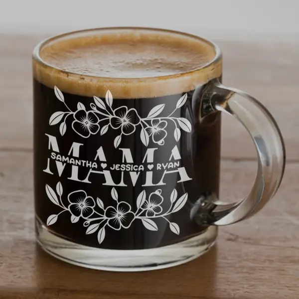 Mama Gift for Mother's Day Floral Coffee Cup Engraved Gift for Mom Personalized Glass for Her Custom Mother's Day Gift Family Engraved Cup