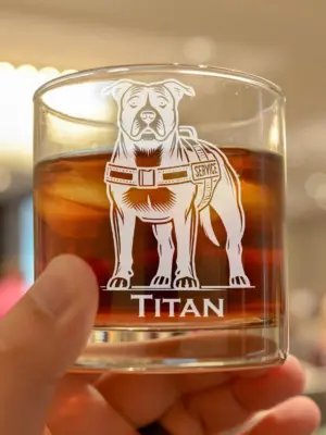 Personalized Service Dog Pitbull Engraved Glass - Custom Whiskey, Wine, or Beer Glass- Dog Lover Gift, Pet Memorial, Animal Lover