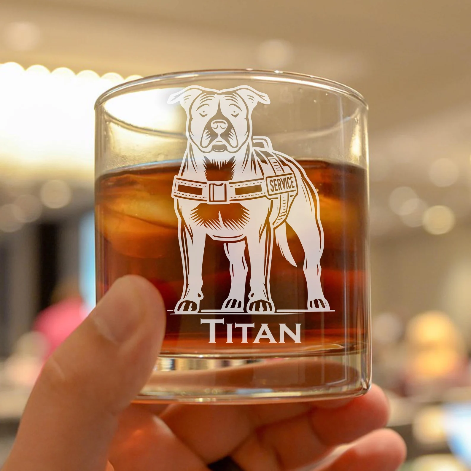 Personalized Service Dog Pitbull Engraved Glass – Custom Whiskey, Wine, or Beer Glass- Dog Lover Gift, Pet Memorial, Animal Lover