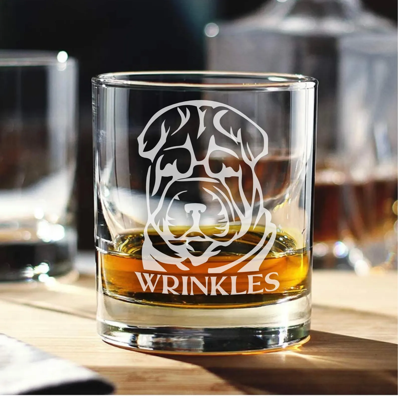 Shar Pei Dog Engraved Whiskey, Wine or Beer Glass Personalized Dog Memorial Gift Custom Dog Mom Gift for Dog Dad Favorite Puppy, Dog Lover