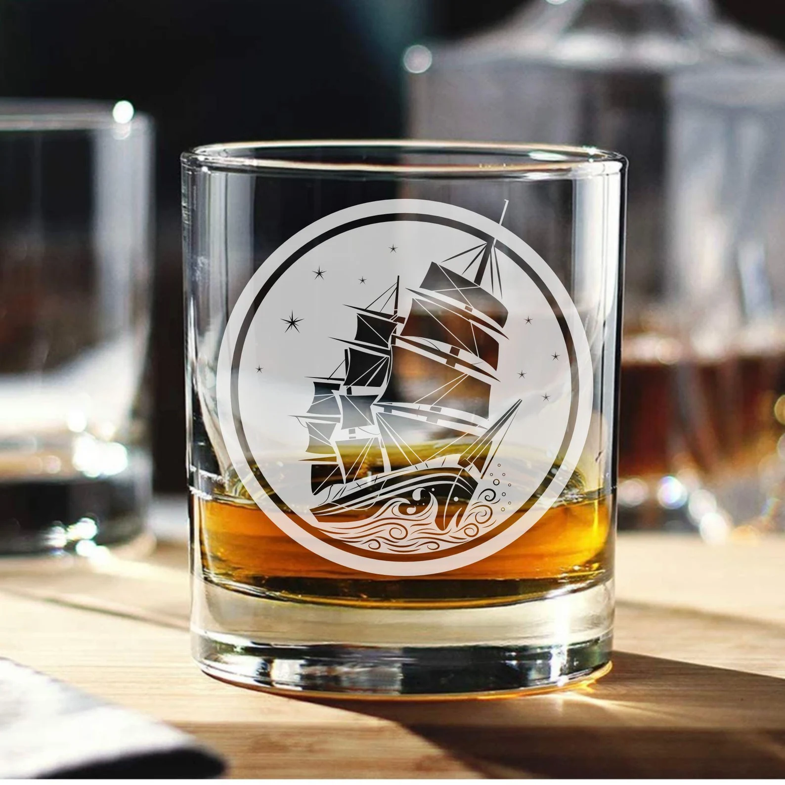 Nautical Ship Engraved Whiskey Wine Beer Glass | Personalized Pirate Captain Gift | Sailor Marine Decor | Custom Old Schooner Gift