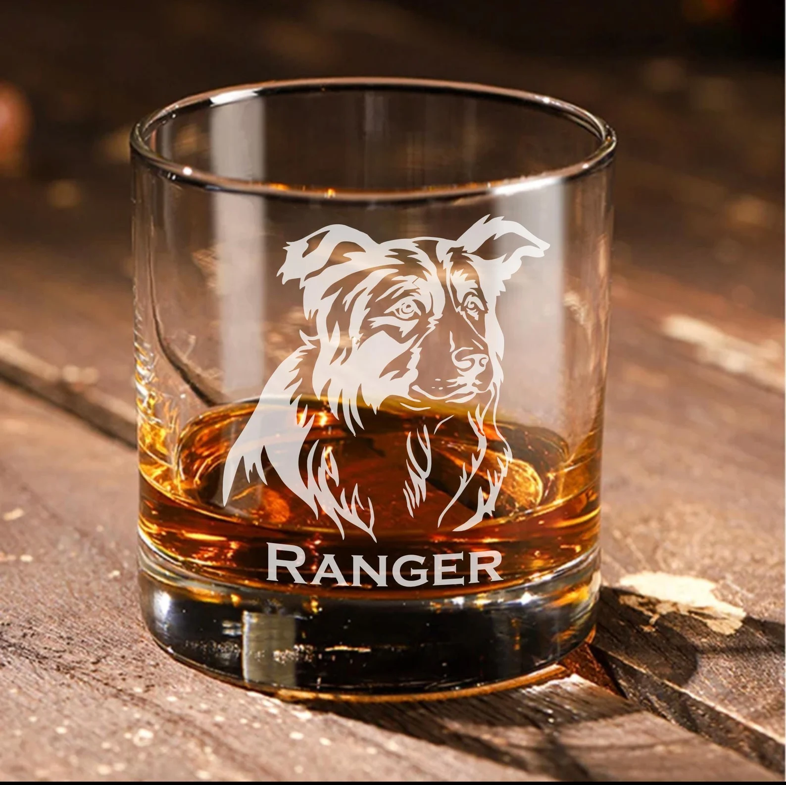 Personalized Border Collie Engraved Glass – Custom Dog Lover Gift, Pet Memorial, Whiskey, Wine, Beer Glass, Dog Mom & Dog Dad Gift