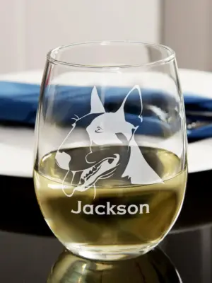 BULL TERRIER Face ENGRAVED on Stemless Wine Glasses, perfect for Dog Lover, New Puppy, Animal Lover, Homewarming, Birthday Gift