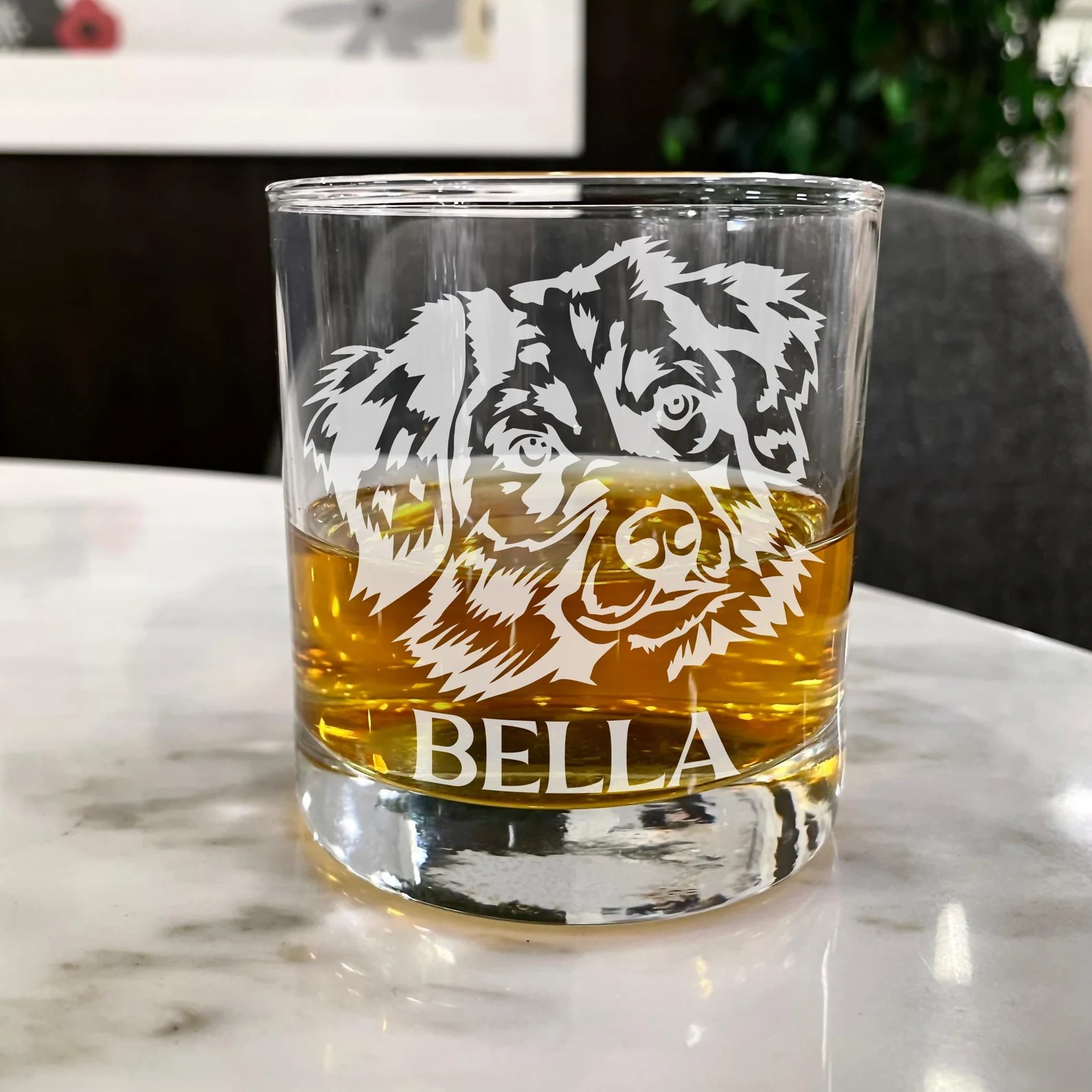 Custom AUSTRALIAN SHEPHERD Glass Gift ENGRAVED Dog Mom Gift Dog Dad Gift Dog Memorial Etched Glass New Pet Dog Birthday Homewarming Gift