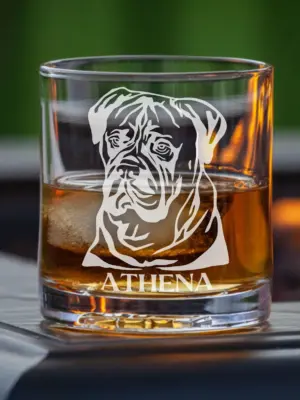 Personalized Bullmastiff Dog Glass - Engraved Whiskey, Wine, Beer Glass | Custom Dog Memorial Gift for Dog Mom & Dog Dad