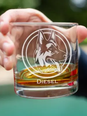 Personalized German Shepherd Engraved Whiskey, Wine, or Beer Glass | Custom Dog Memorial Gift for Dog Moms, Dads & Pet Lovers