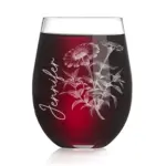 Custom Engraved Zinnia Flower Wine Glass | Personalized Stemless Wine Glass for Her Mother’s Day,Valentine’s Day Gift,Floral Glass for Women