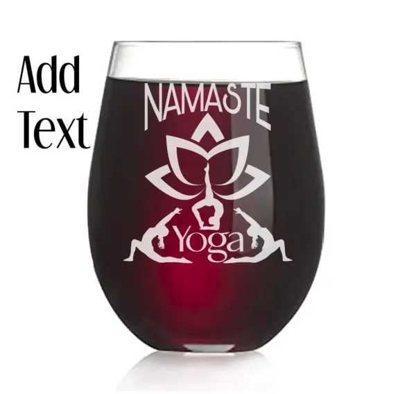 Namaste Yoga Custom Engraved Stemless Wine Glass Yoga Gift for Her, Meditation, Zen, Lotus, Personalized Yoga Life Wine Glass, Birthday Gift