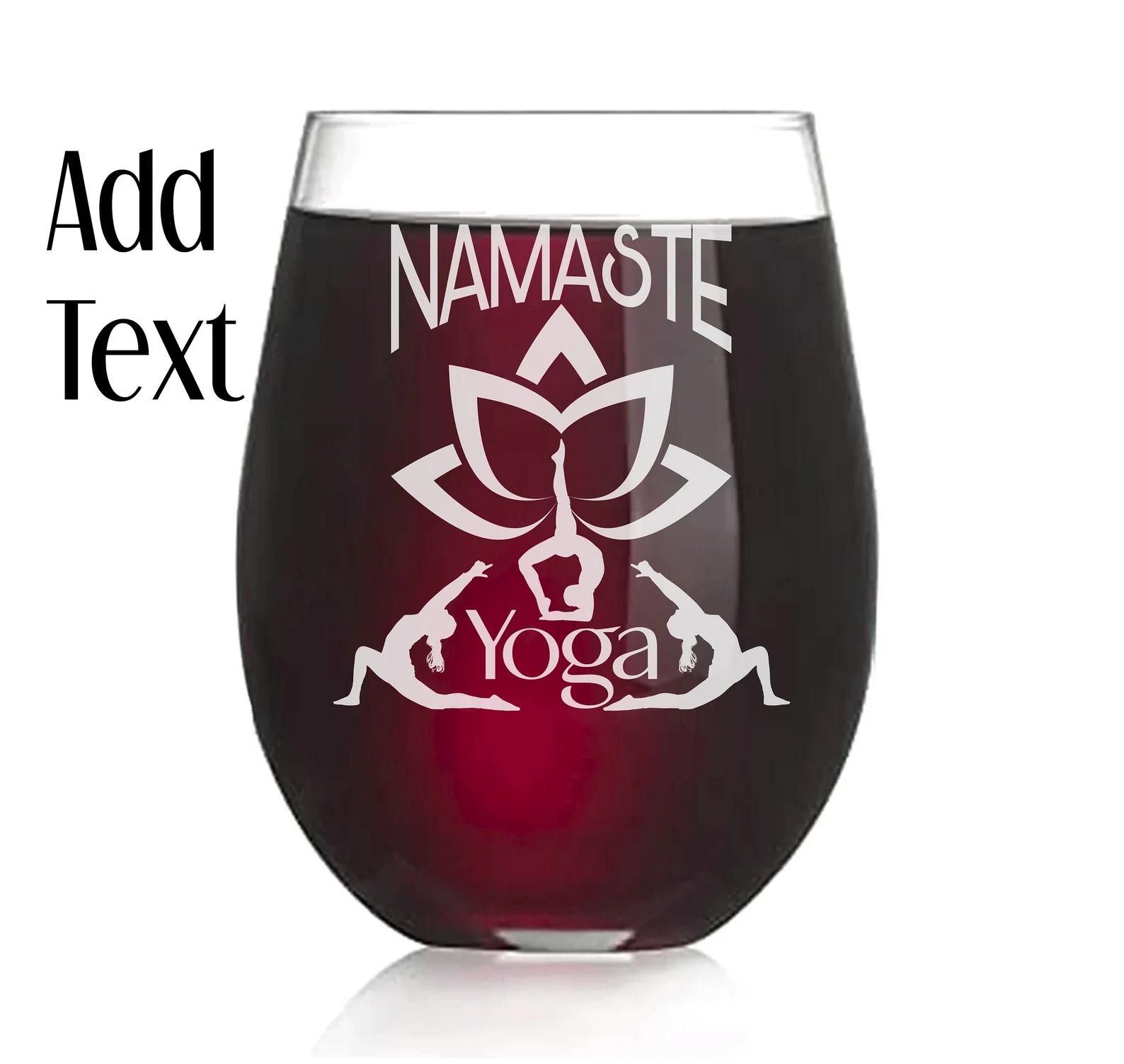 Namaste Yoga Custom Engraved Stemless Wine Glass Yoga Gift for Her, Meditation, Zen, Lotus, Personalized Yoga Life Wine Glass, Birthday Gift