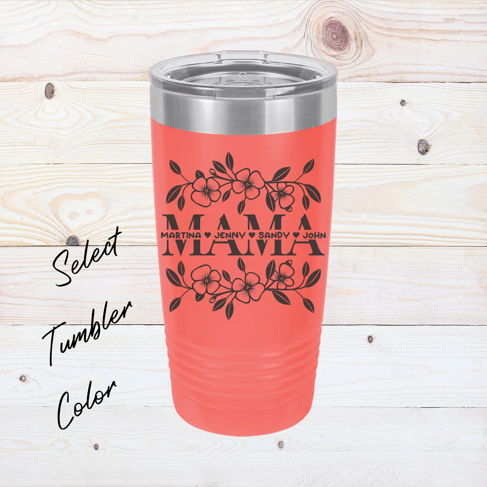 Floral Gift for Mama Engraved 20 oz Tumbler Mother’s Day Gift Custom Flower Tumbler Personalized with Names Gift for Mother from Family