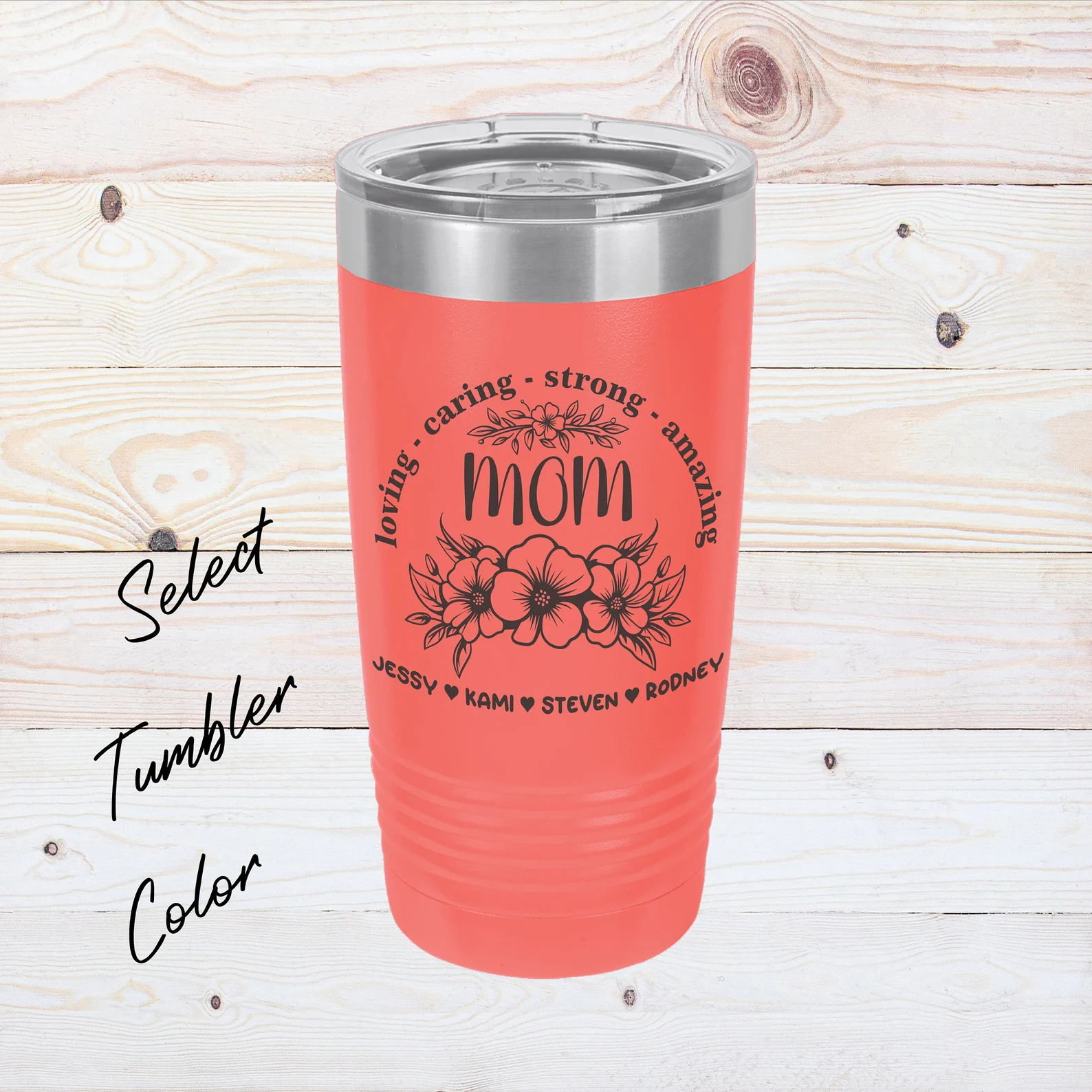 Mother’s Day Gift Engraved 20 oz Tumbler Floral Gift for Mom Custom Flower Tumbler Personalized with Names Gift for Mother from Family