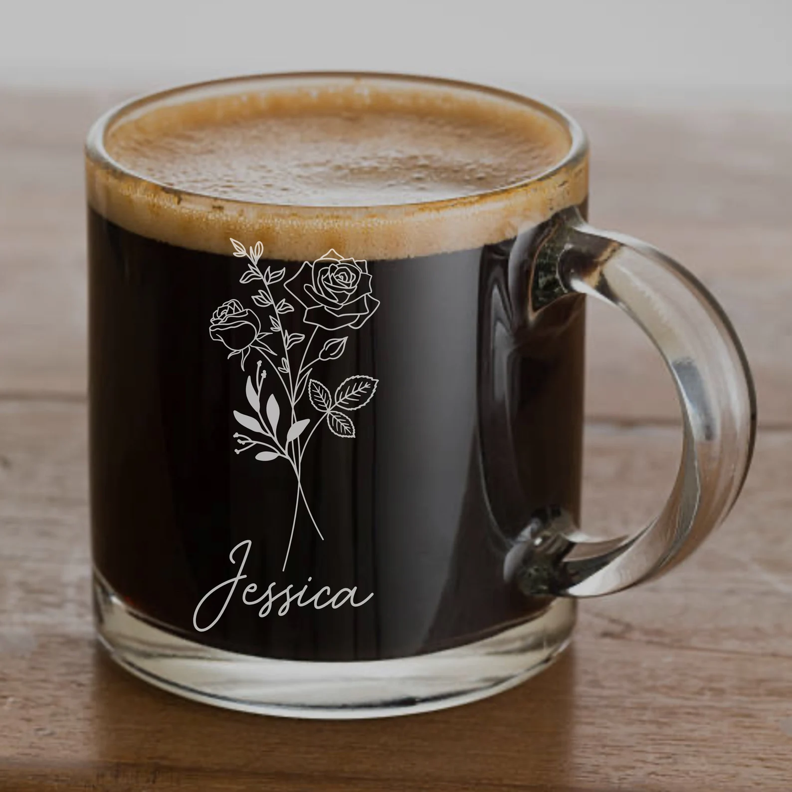 Personalized Birth Flower Coffee Cup Engraved Mother’s Day Gift Bridesmaid Proposal Custom Gift for Mom Floral Personalized Glass for Her