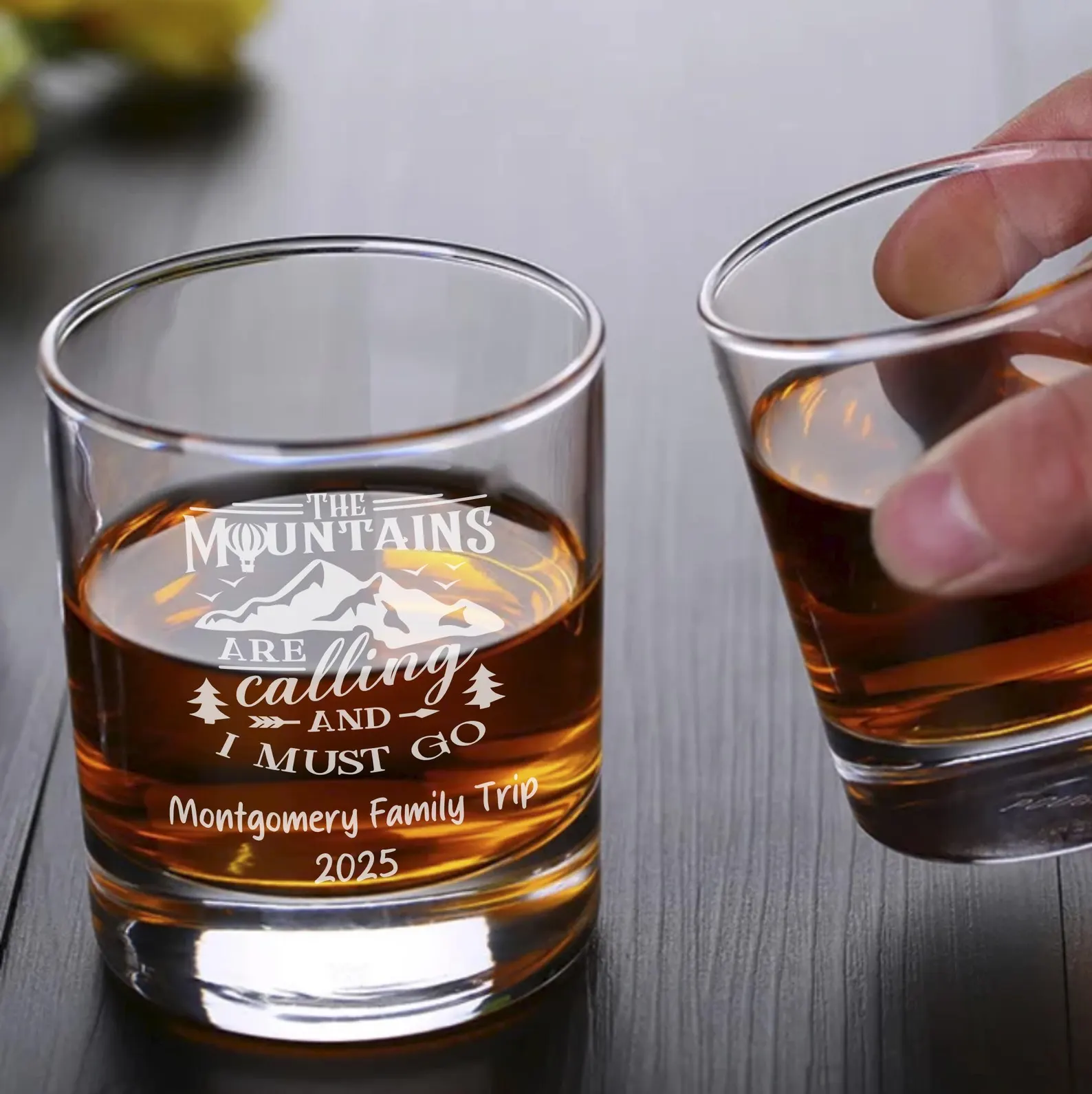 Personalized Adventure Engraved Glass Custom Whiskey Wine or Beer Glass | Perfect Gift for Explorers Travelers Cabin Getaways Mountain Trips
