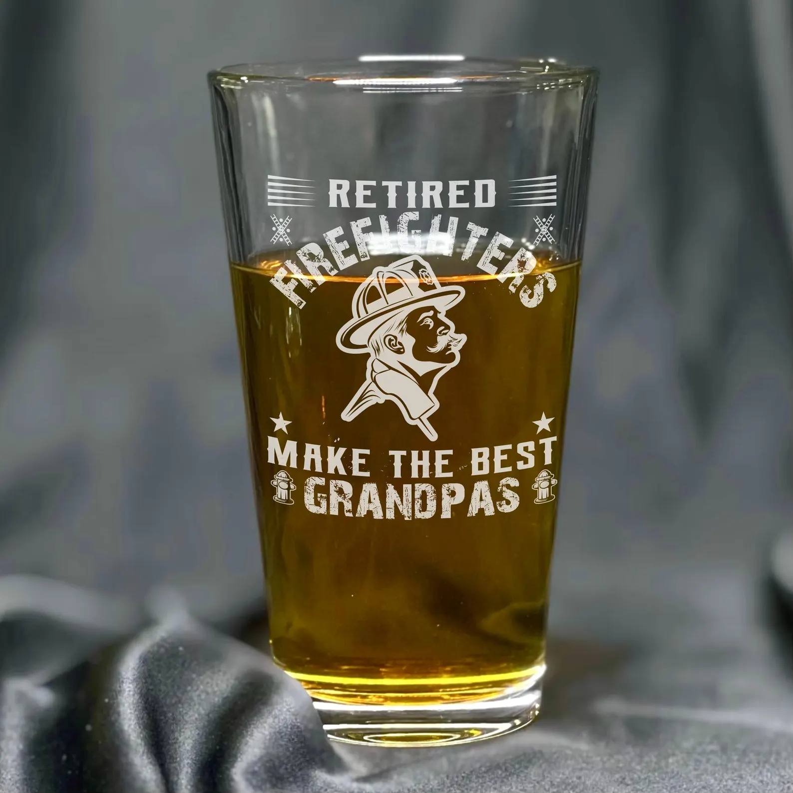 Personalized Engraved Retired Firefighter Design Glass Custom Whiskey, Wine, Beer Glass, Gift for Firefighter, Best Dad, Grandpa Fathers day